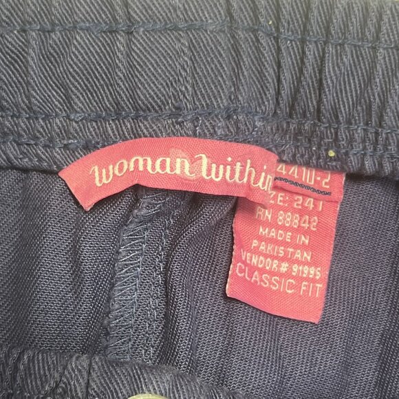 Womens Classic Fit Navy Cotton Pants Size 24T With Elastic Waist Pockets - Picture 4 of 13